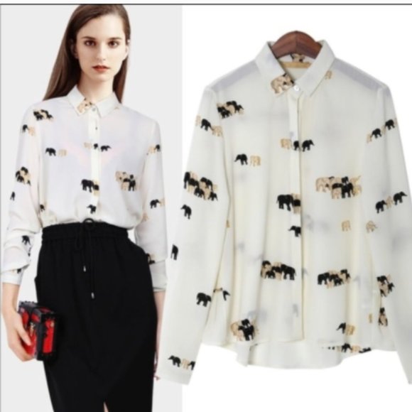 Zara Basic Button Down Elephant Blouse  S - Picture 1 of 5